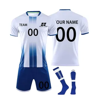 White and royal blue football kit with shirt, shorts and matching socks