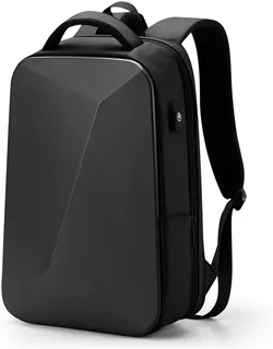 Structured black sports backpack with a sleek front panel and padded shoulder straps