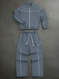 Slate gray tracksuit jacket and trousers with reflective piping
