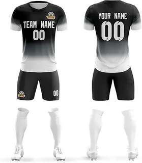 Black and white gradient football kit shown from front and back with matching socks