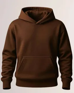 Brown pullover hoodie with a front kangaroo pocket against a neutral backdrop