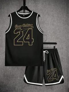 Black custom sports jersey and shorts set with number 24