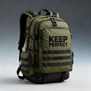 Olive green multi-compartment sports backpack with black webbing and zip pockets