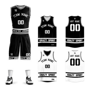 Black and white basketball jersey and shorts set with front and back colorway options