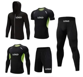 Black performance sportswear collection with hooded layer, training tops, shorts and leggings