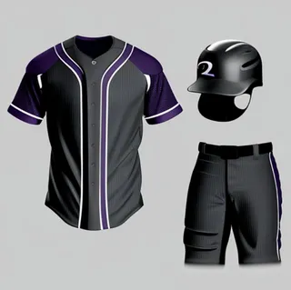 Black and purple baseball jersey and shorts with coordinating batting helmet