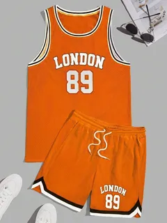 Orange mesh sports jersey and shorts set with custom numbering