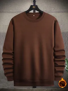 Brown crewneck sweatshirt with gathered sleeves on a black hanger