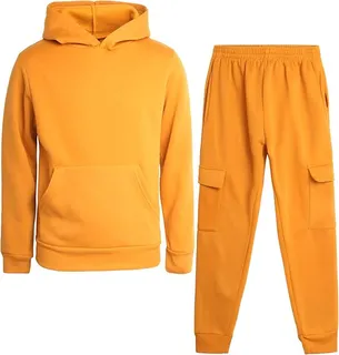 Orange hooded tracksuit set with matching cargo-style trousers