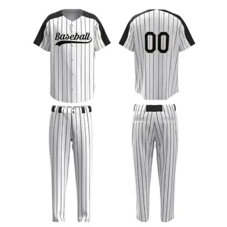 White pinstripe baseball jersey and pants shown from front and back