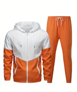 White and orange lightweight sports jacket with matching tapered pants